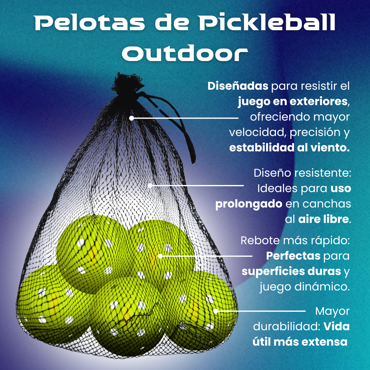 PELOTAS DE PICKLEBALL 40 hoyos OUTDOOR (PAQUETE DE 5)