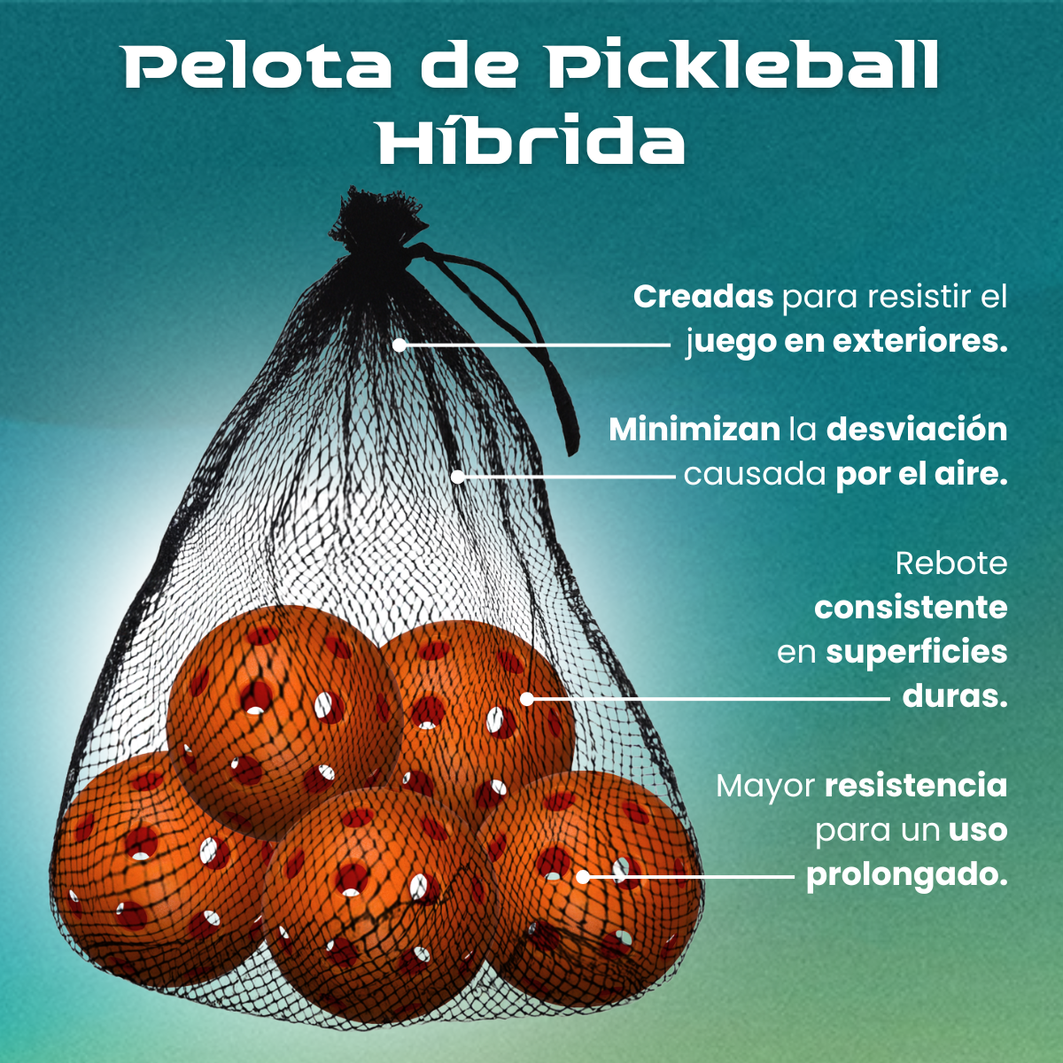 PELOTAS PARA PICKLEBALL 40 hoyos HÍBRIDA (PAQUETE DE 5)