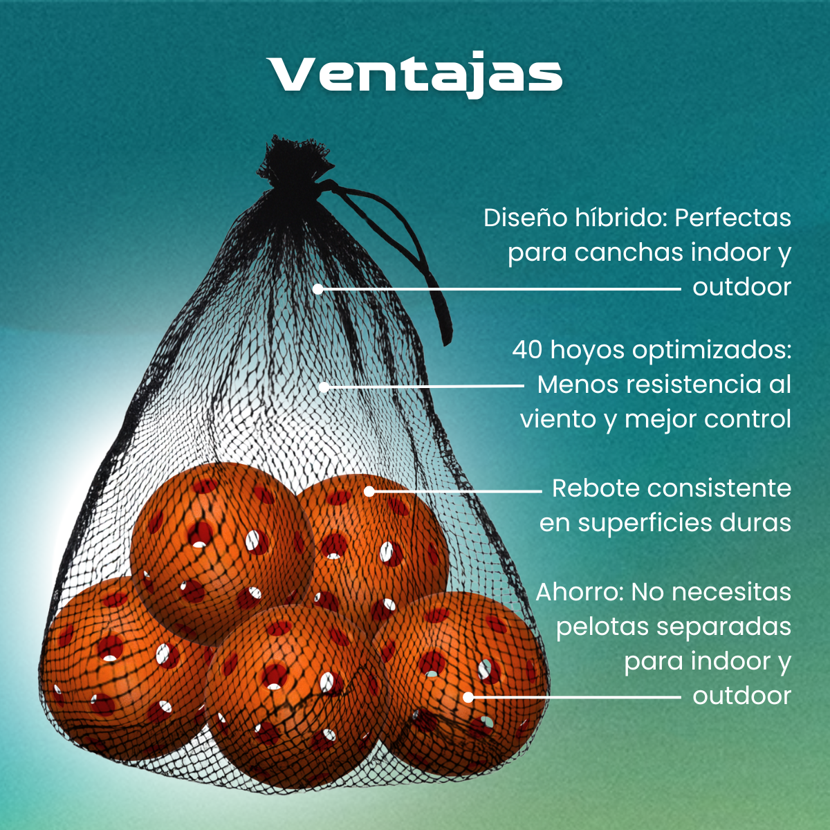 PELOTAS PARA PICKLEBALL 40 hoyos HÍBRIDA (PAQUETE DE 5)