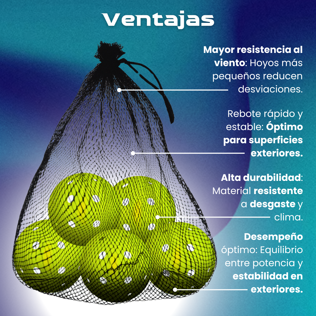 PELOTAS DE PICKLEBALL 40 hoyos OUTDOOR (PAQUETE DE 5)